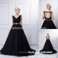 Hecho en China nuevo producto de la llegada 2015 ventas calientes largas rebordeadas A-línea atractiva backless piso negro longitud vestido de noche